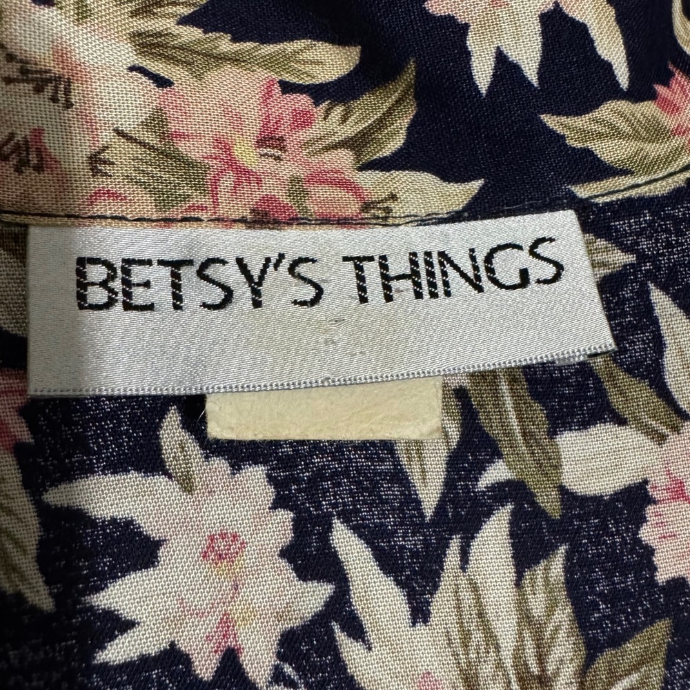 Betsy's Things Vintage 90s Floral Maxi Dress XL Navy Double Breasted Cottagecore - Picture 11 of 16